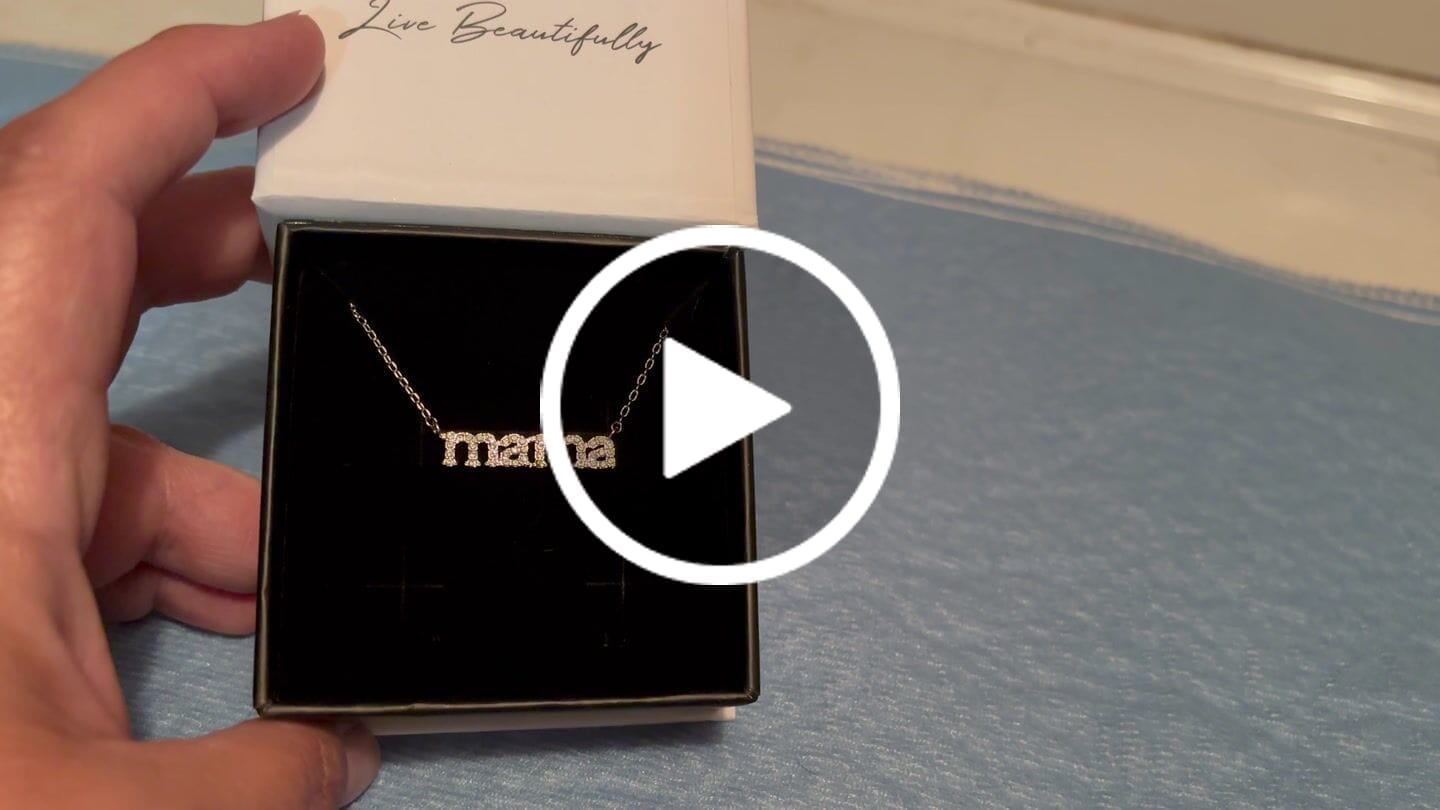 Customer video review of Kelly 18k White Gold Plated Mama Necklace with Swarovski Crystals