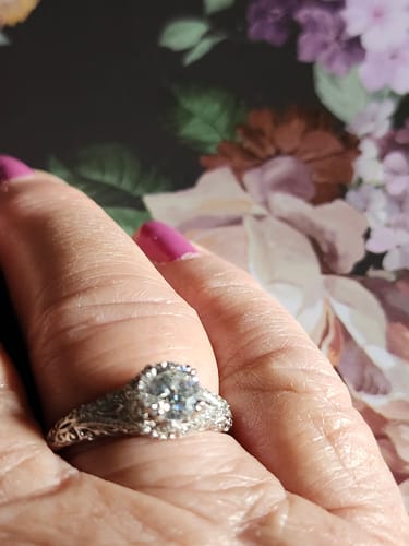 Gates G. review of Vintage Moissanite Pave Open Scroll Accents Engagement Ring image 1 out of 1