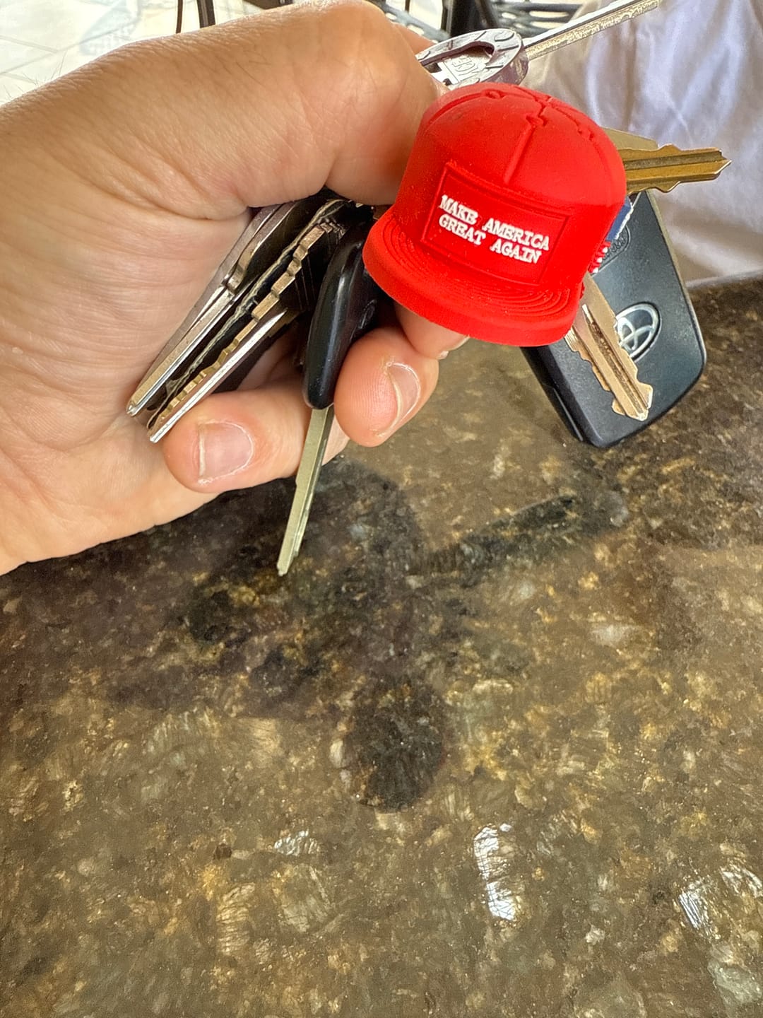 Customer photo review of MAGA Hat Keychain (Limited Edition)