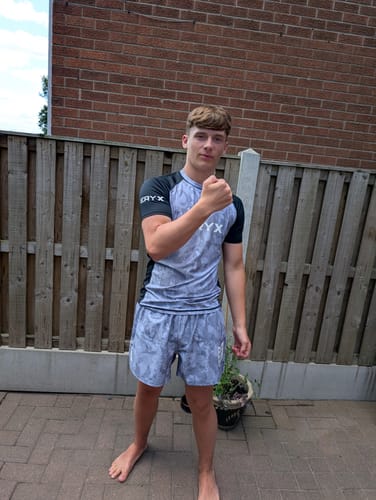 Customer photo review of Eryx Grey Camo MMA Shorts