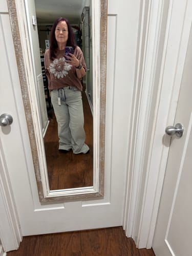 Customer photo review of Judy Blue Tummy Control Retro Wide Leg Light Wash Jeans