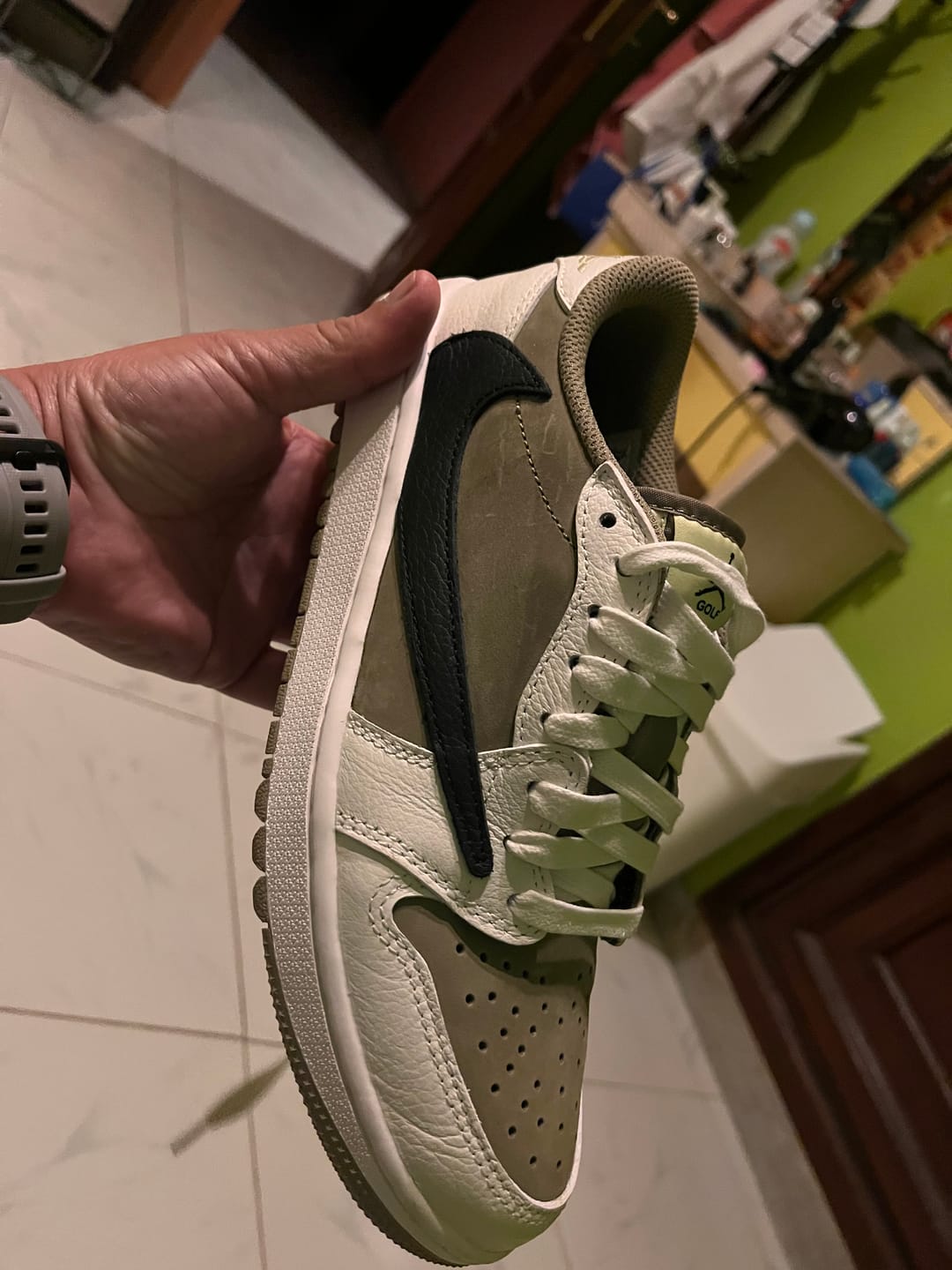 Customer photo review of AJ1 Low Travis Scott Golf Neutral Olive