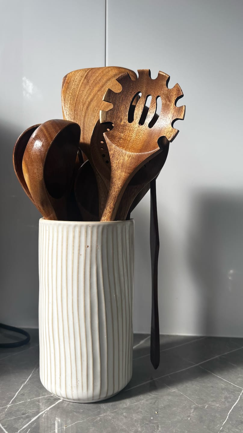 Customer photo review of Natural Teak Wooden Utensil Set