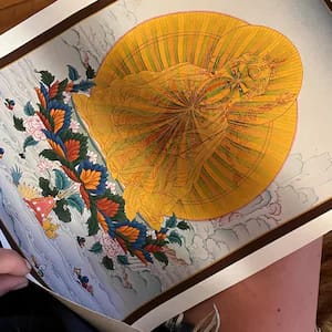 Customer photo review of Lotus Master Guru Rainbow Body Thangka | Tibetan Buddhist Master Guru Rinpoche Art
