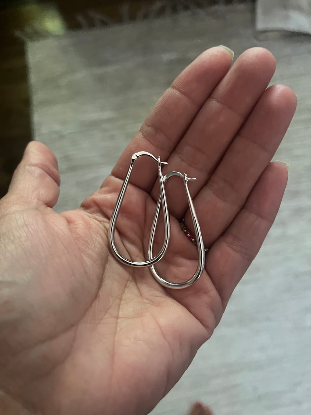 Customer photo review of Beatrice 18k White Gold Plated 24mm U-Shaped Hoop Earrings