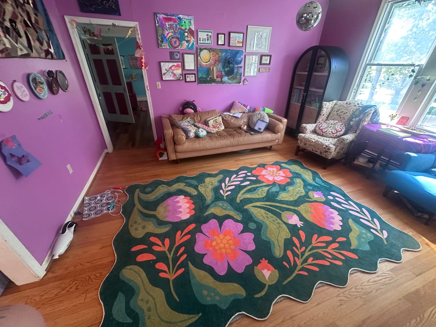 Customer photo review of Green Base Pink Floral Wavy Rug by Jessica Miller
