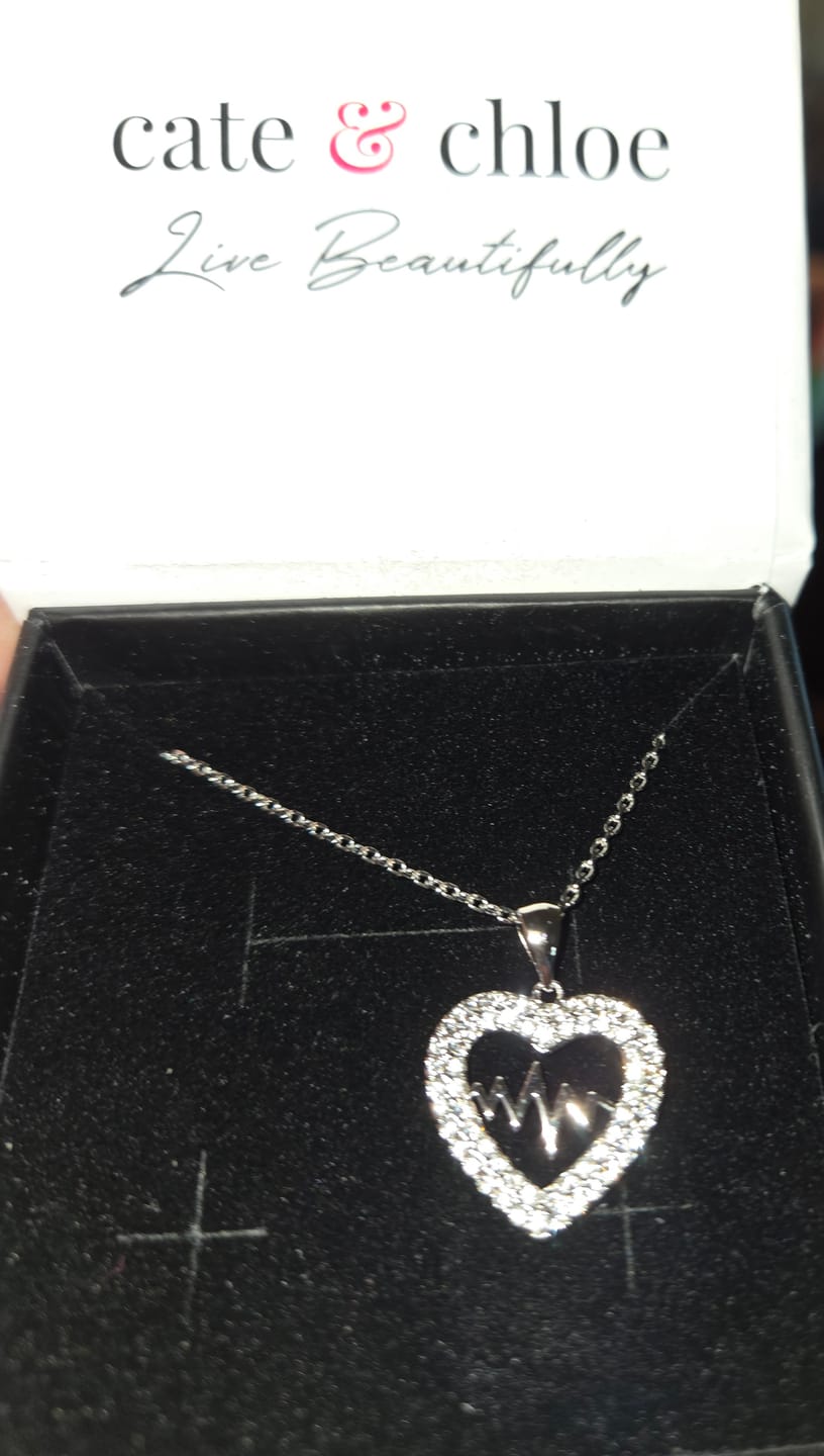 Customer photo review of Molly 18k White Gold Plated Heart Necklace with Swarovski Crystals