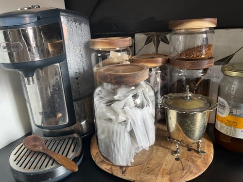 Customer photo review of Glass Acacia Pantry Jars