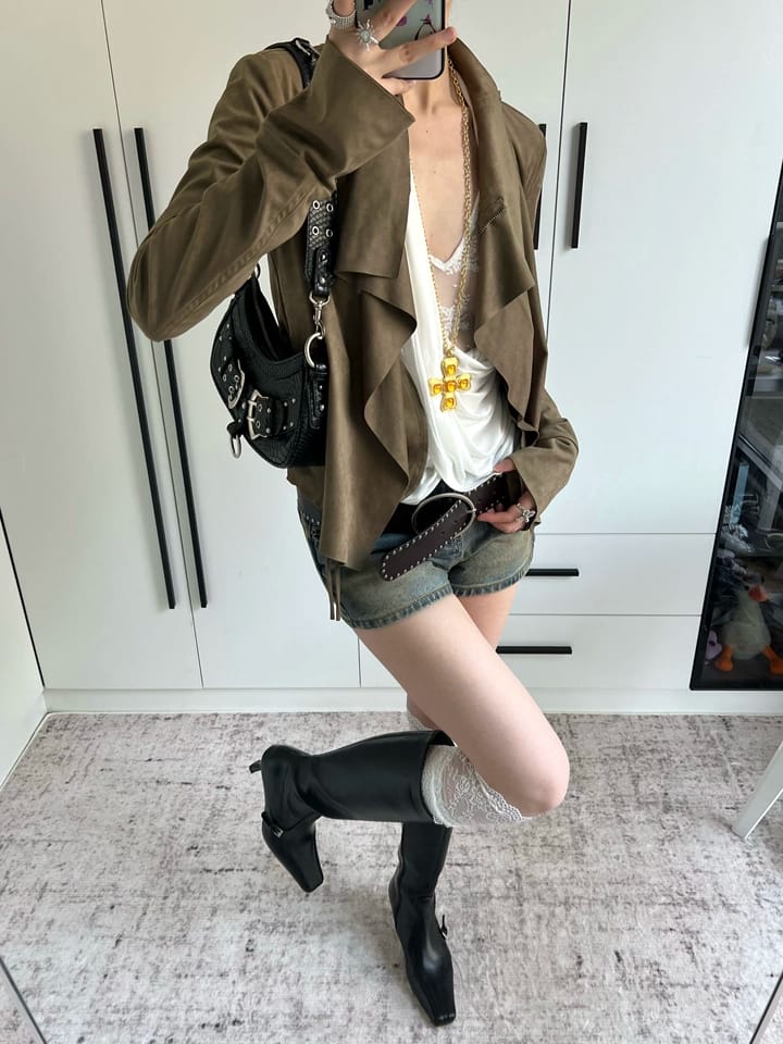 Customer photo review of IAMXIAA Cropped Moto Jacket with Asymmetric Zip