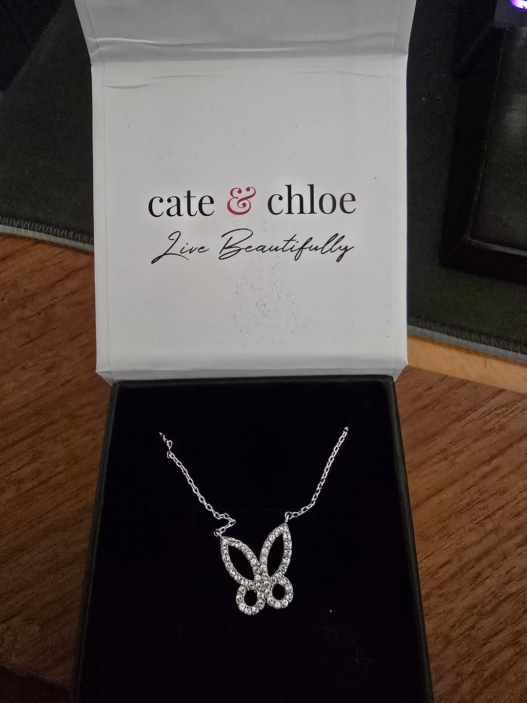 Customer photo review of Maxine 18k White Gold Plated Butterfly Necklace with Swarovski Crystals