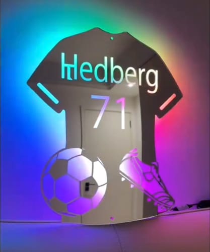 Customer photo review of Custom Jersey Mirror with Name and LED Lighting