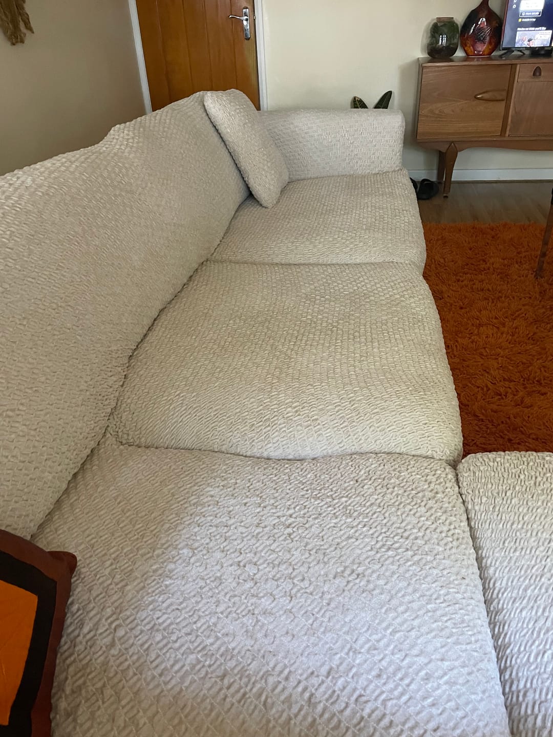 Customer photo review of Corner Sofa Cover - Beige, Velvet Collection