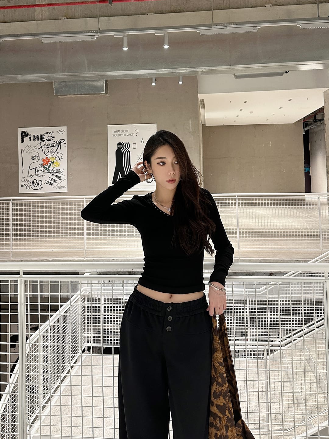 Customer photo review of IAMXIAA Studded V-Neck Long Sleeve Tee