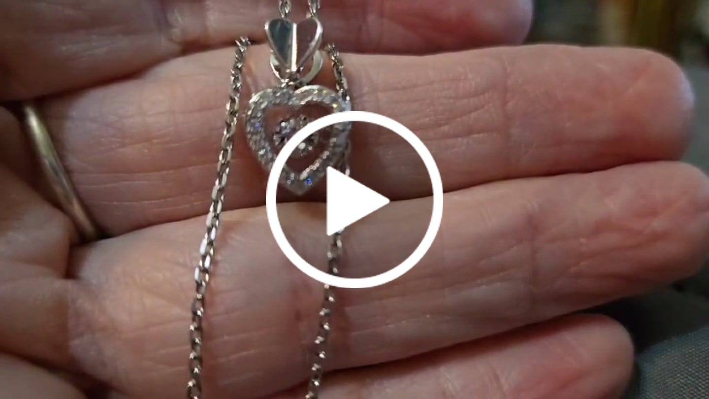 Customer video review of Shelby 18k White Gold Plated Heart Dancing Necklace with Swarovski Crystals