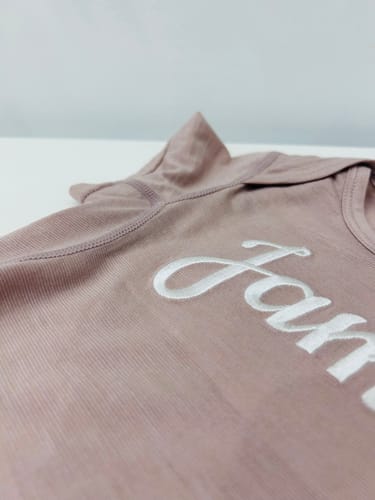Customer photo review of ClimaCuddle Baby Bodysuit Short Sleeve - Merino Wool & Rayon Bamboo - Dusty Pink
