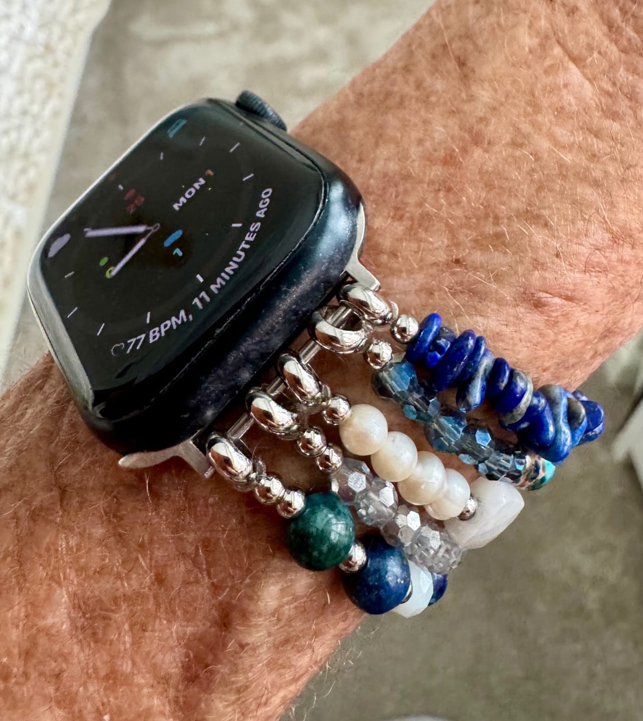 Customer photo review of Seabreeze Shell Stretch Apple Watch Strap
