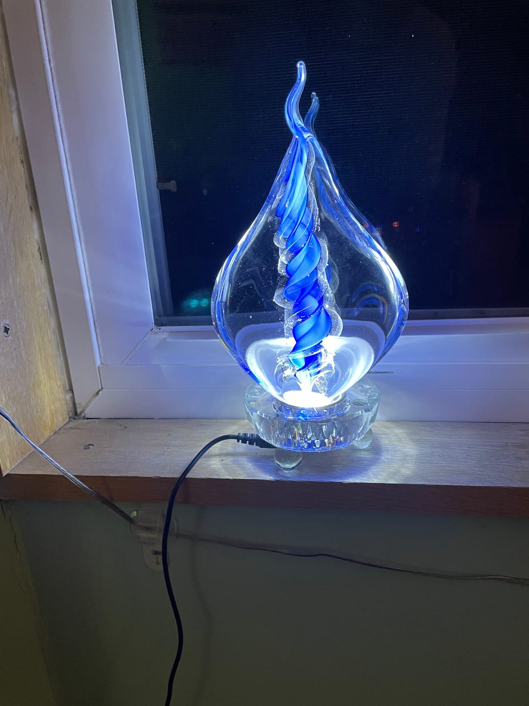 Customer photo review of Illuminated Memorial Glass Flame with Cremation Ashes