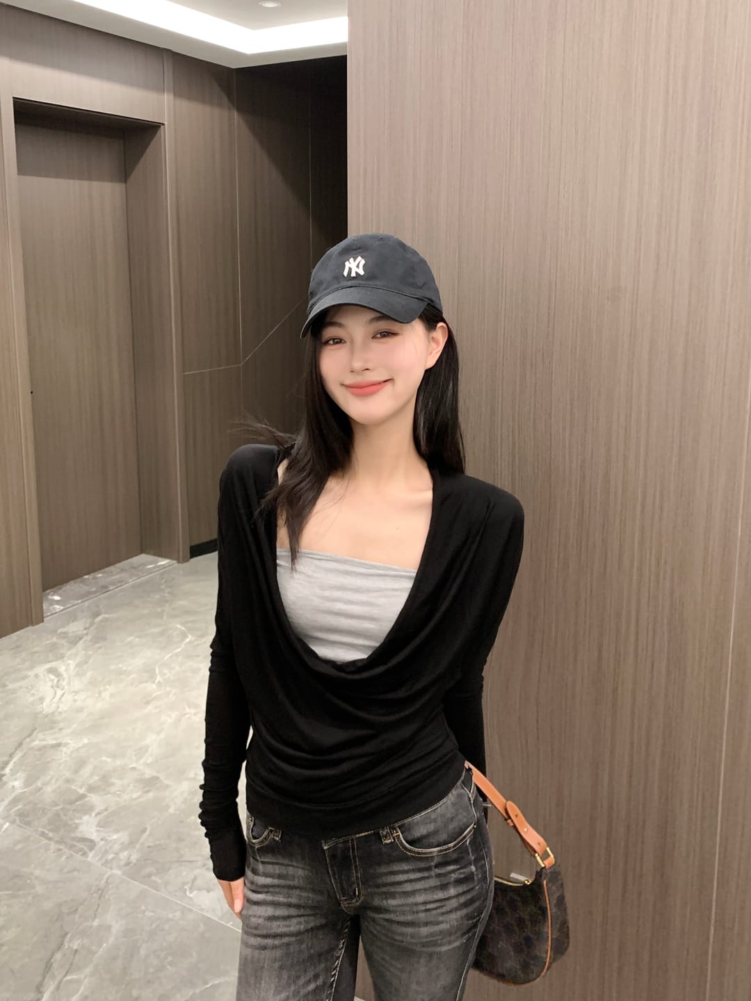 Customer photo review of IAMXIAA Draped Deep V Long Sleeve Top