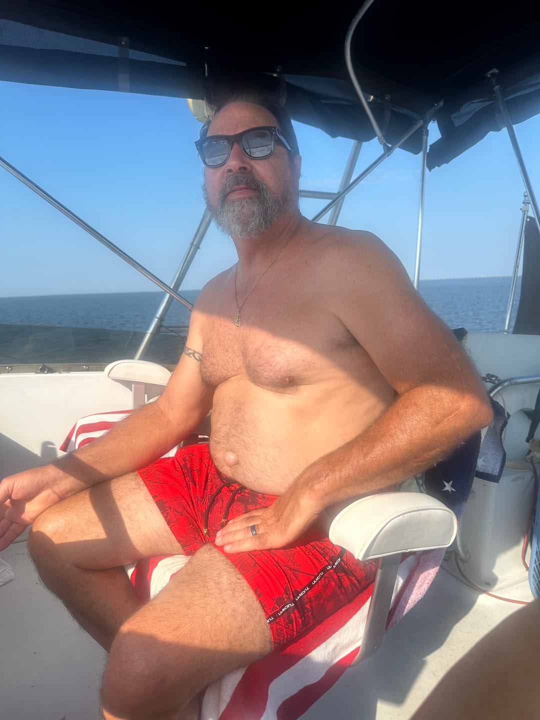 Customer photo review of Splatter Swim Shorts Red - 5"