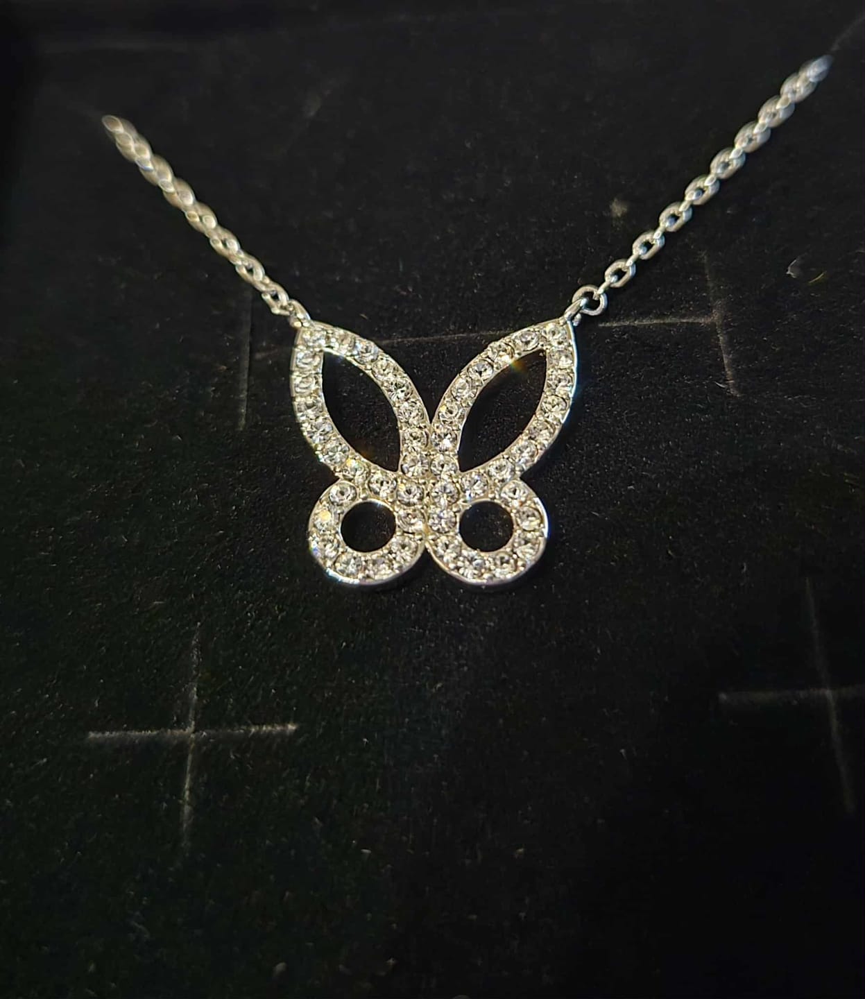 Customer photo review of Maxine 18k White Gold Plated Butterfly Necklace with Swarovski Crystals