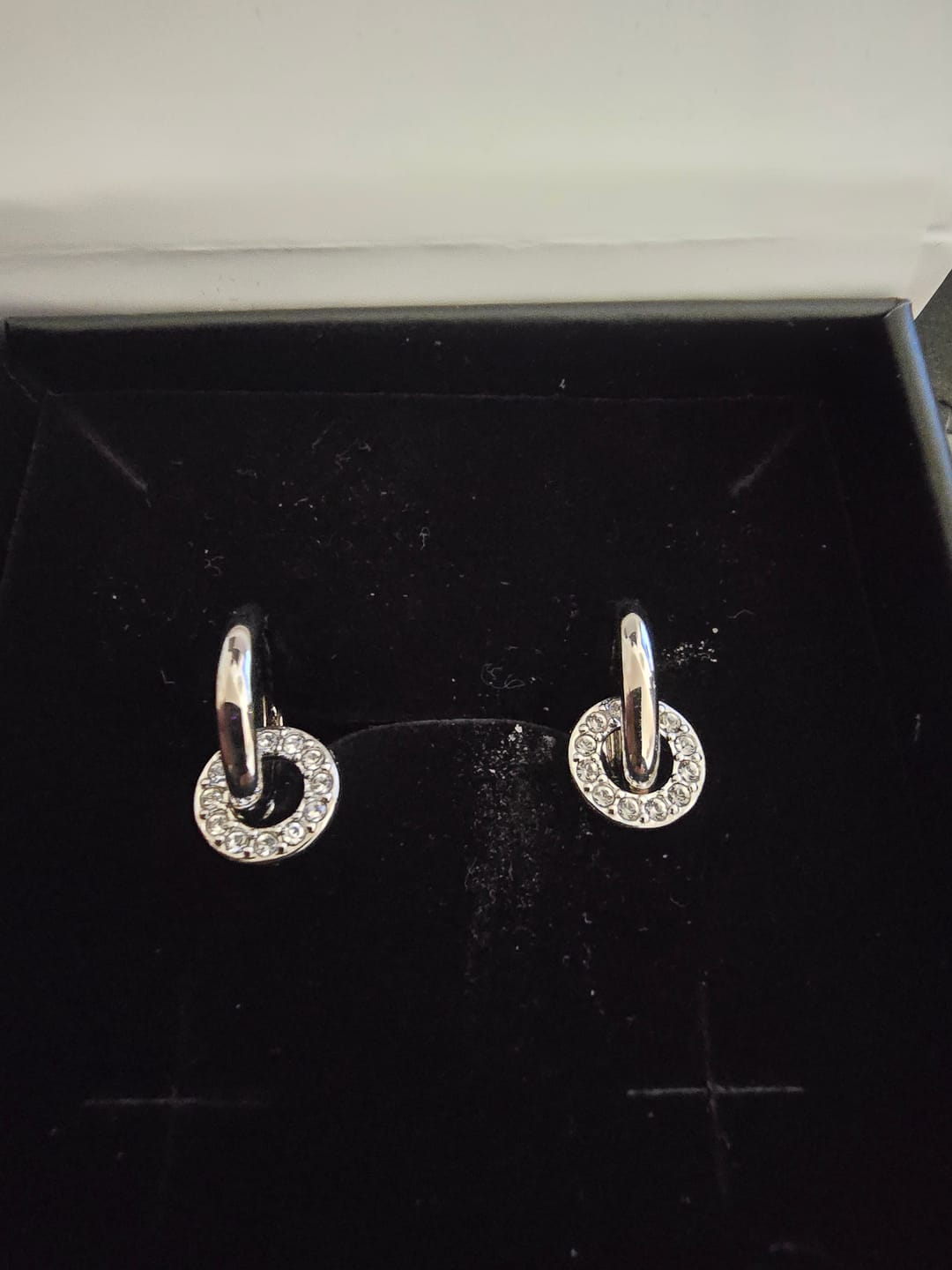 Customer photo review of Nala 18k White Gold Plated 14mm Hoop Earrings with Swarovski Crystals