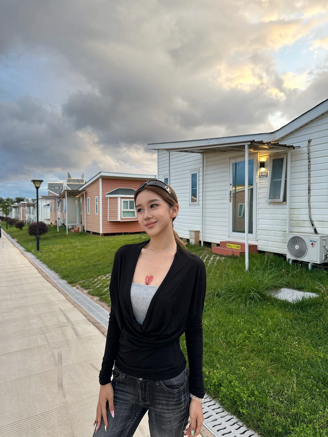 Customer photo review of IAMXIAA Draped Deep V Long Sleeve Top