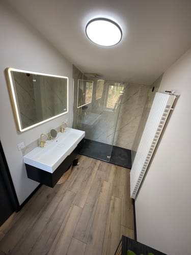 Customer photo review of Plaque Mural PVC Imitation Marbre Beige Brillant