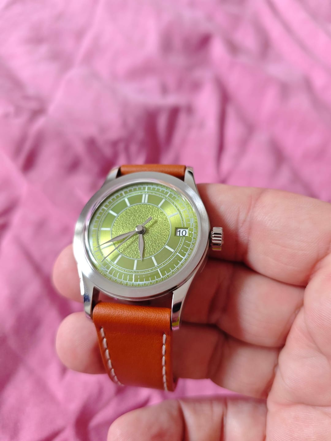 Customer photo review of HOU - 80-Hour Power Reserve Vintage Automatic Watch | Avocado Green