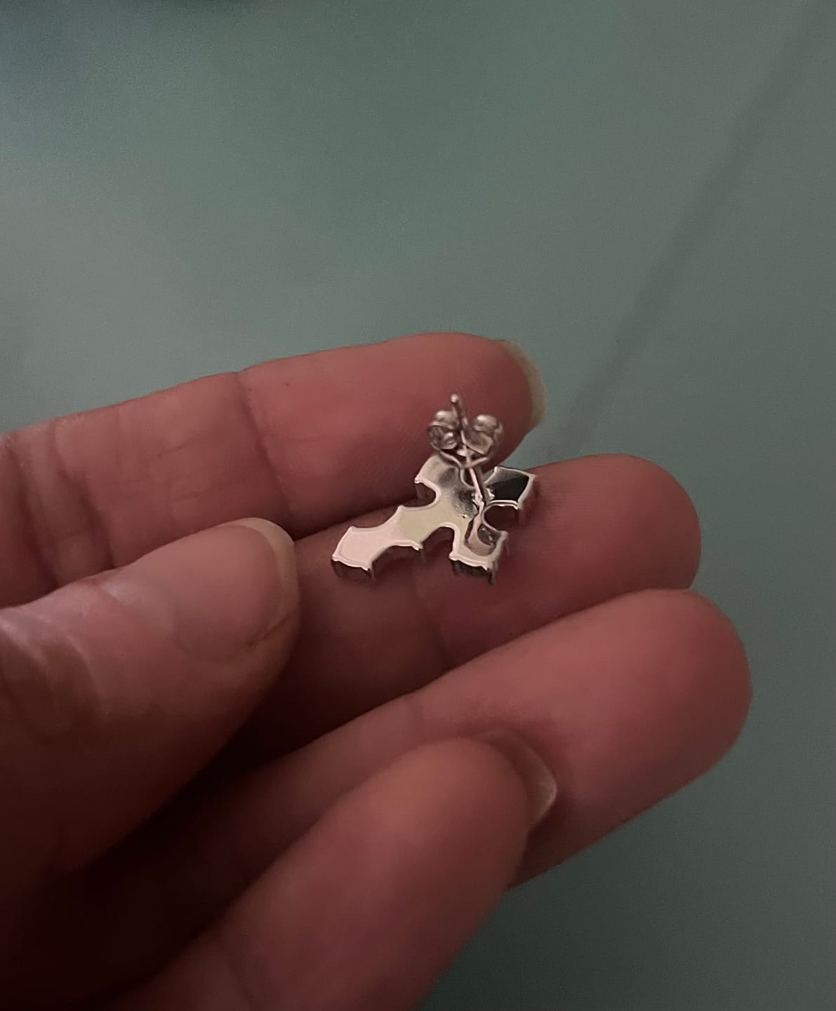 Customer photo review of Marissa 18k White Gold Plated Cross Stud Earrings with Swarovski Crystals