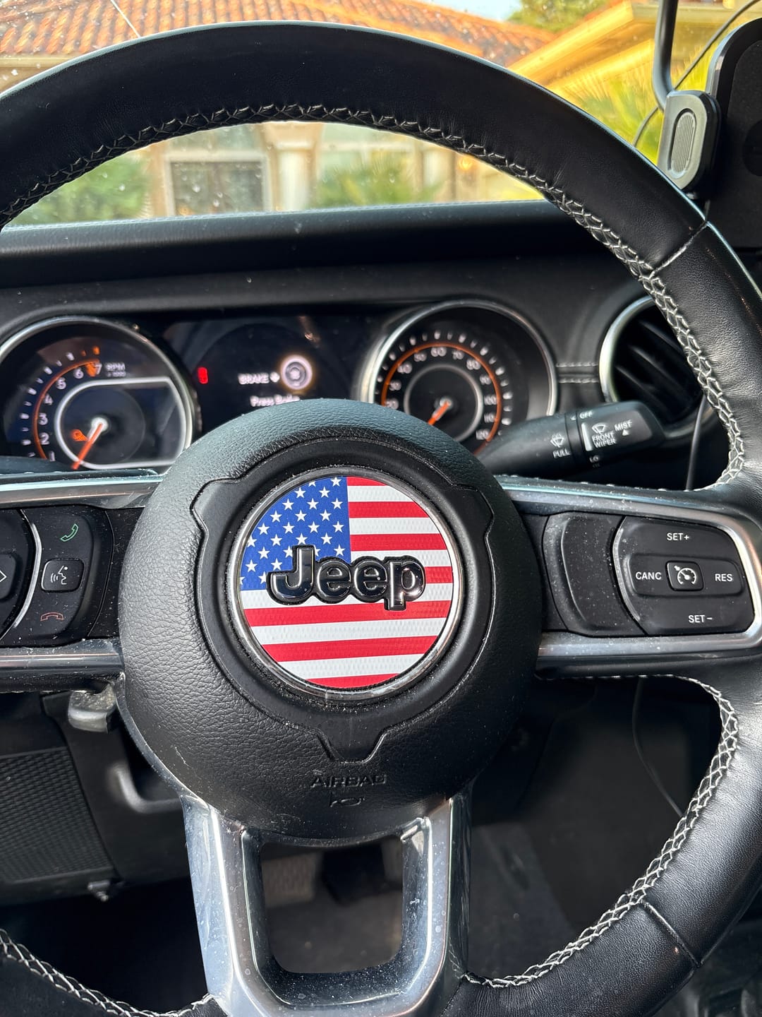 Customer photo review of American Flag Steering Wheel Decal for Jeep