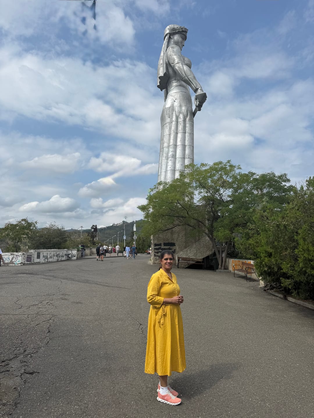 Customer photo review of Women Yellow Airy Linen Flared Dress