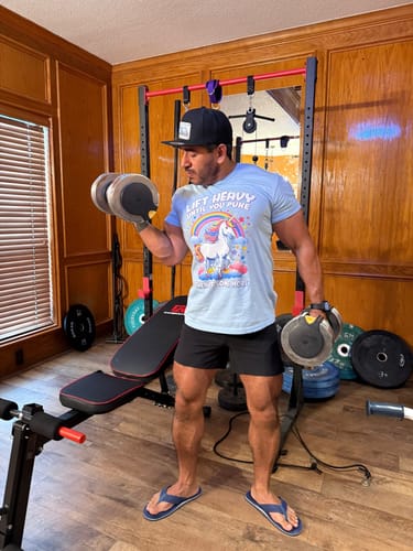 Customer photo review of Lift Heavy Until You Puke T-Shirt