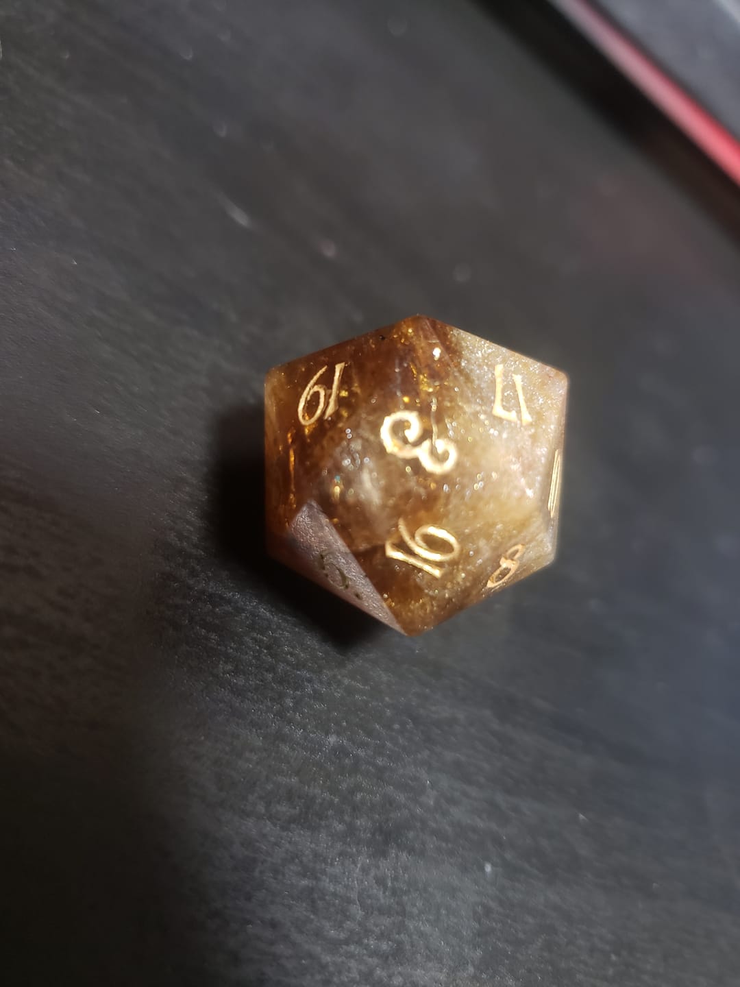 Customer photo review of URWizards D&D Citrine Gemstone Engraved Dice Set(Limited edition)