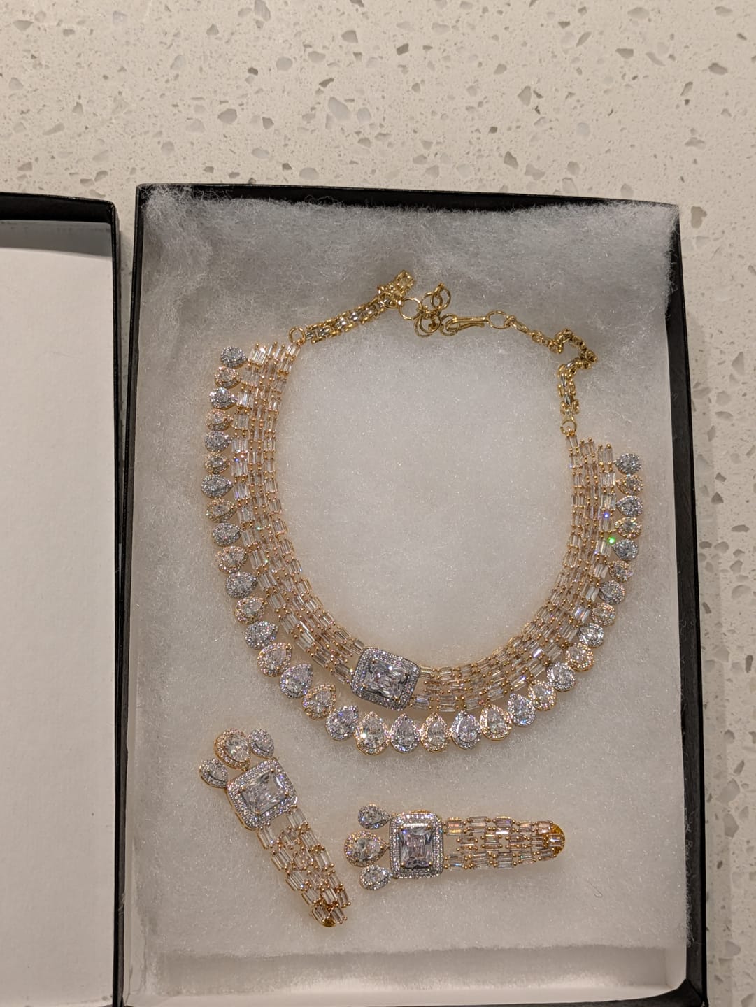 Customer photo review of Zaina – Double-Layered Baguette & Teardrop Statement Set