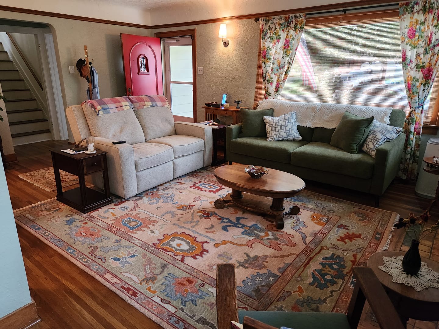 Customer photo review of Custom Made Colorful Peach and Green Hand knotted Oushak wool Area Rug