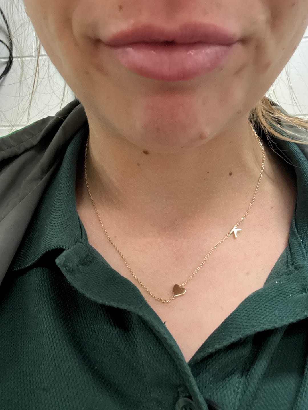 Customer photo review of Sideways Single Initial Letter Solid Heart Necklace