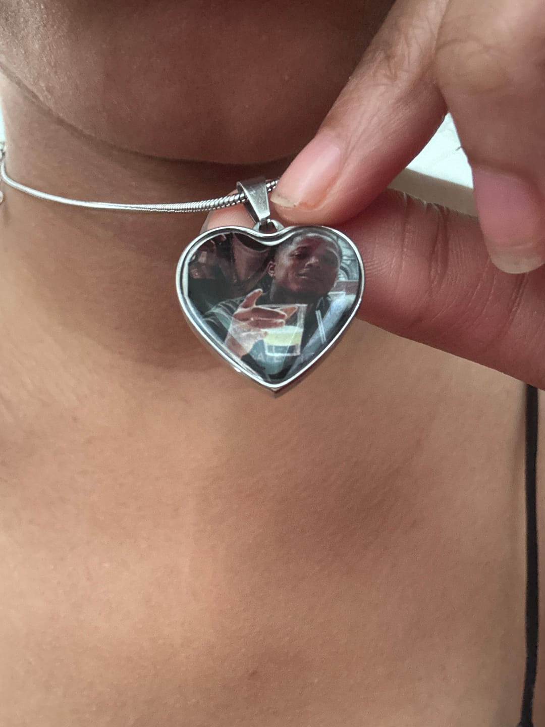 Customer photo review of Photo Engraved Necklace Memorial Gift (Manual Upload)