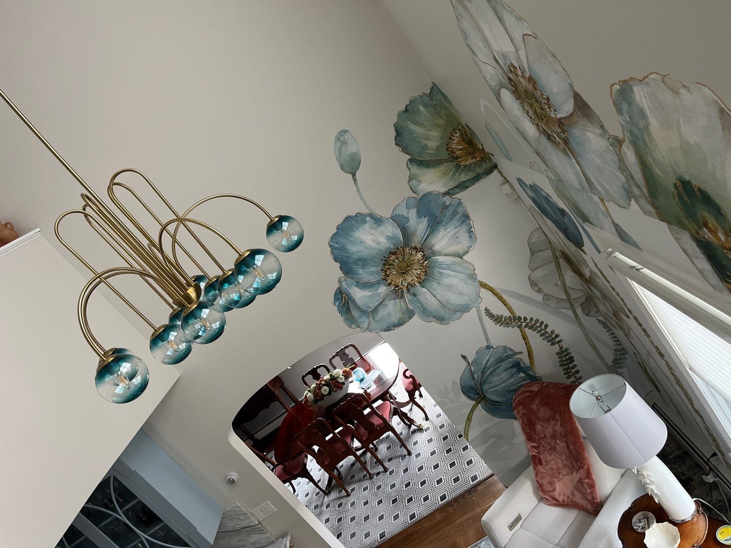 Customer photo review of Glam 10-Light Blue Glass Globe Bubble Chandelier
