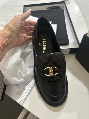 Customer photo review of Moccasins Black Quilted Calfskin Gold CC