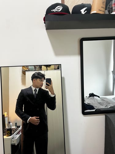 Customer photo review of Double Breasted Suit Blazer - Jet Black Plain (Peak Lapel)