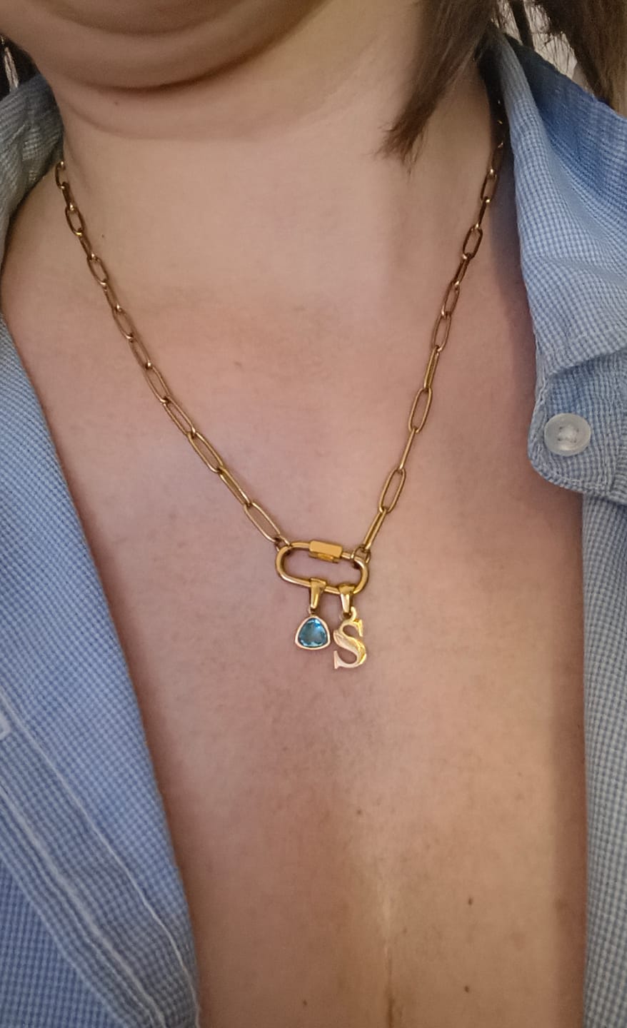 Customer photo review of Carabiner Charm Lock Necklace With Initial & Birthstone