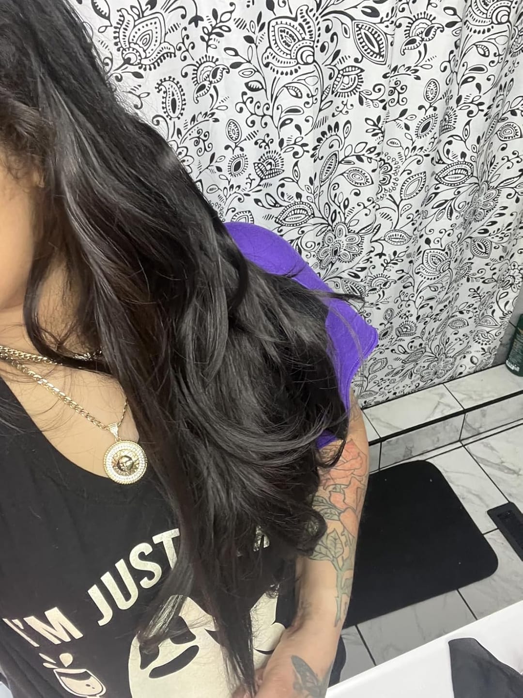 Customer photo review of Weft Hair Extensions Remy Human Hair Weft Solid Jet Black #1