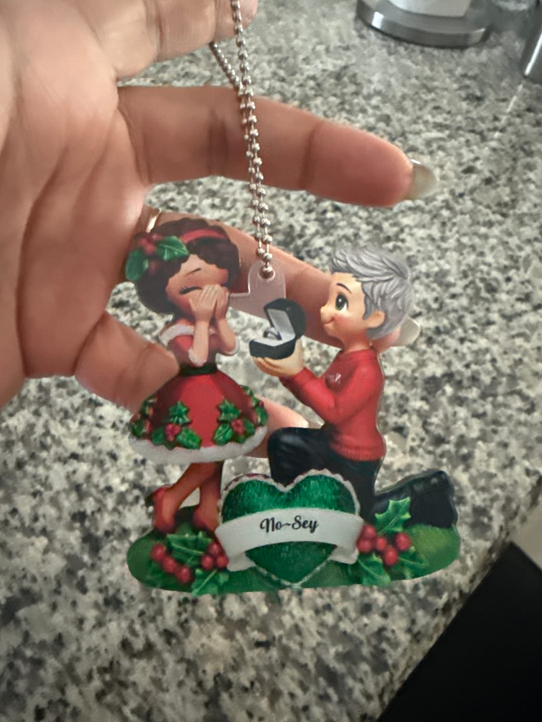 Customer photo review of Marriage Proposal "She Said Yes!" - Personalized Acrylic Ornament, Just Engaged Gifts for Couples