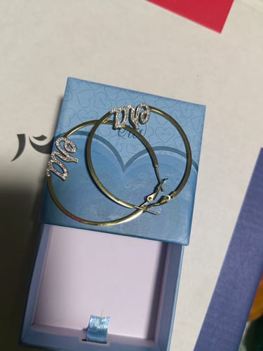 Customer photo review of Gold Precious Era Logo Hoops
