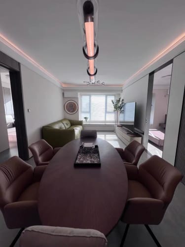 Customer photo review of Priv Nimuse Leather Glass Luxury Long Dining Room Pendant Light