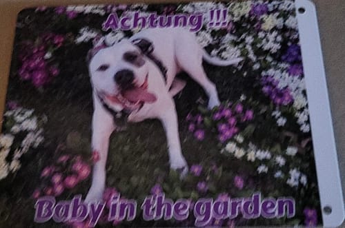 Customer photo review of Hunde-Türschild personalisiert mit Foto & Text (UV- und wetterfest)