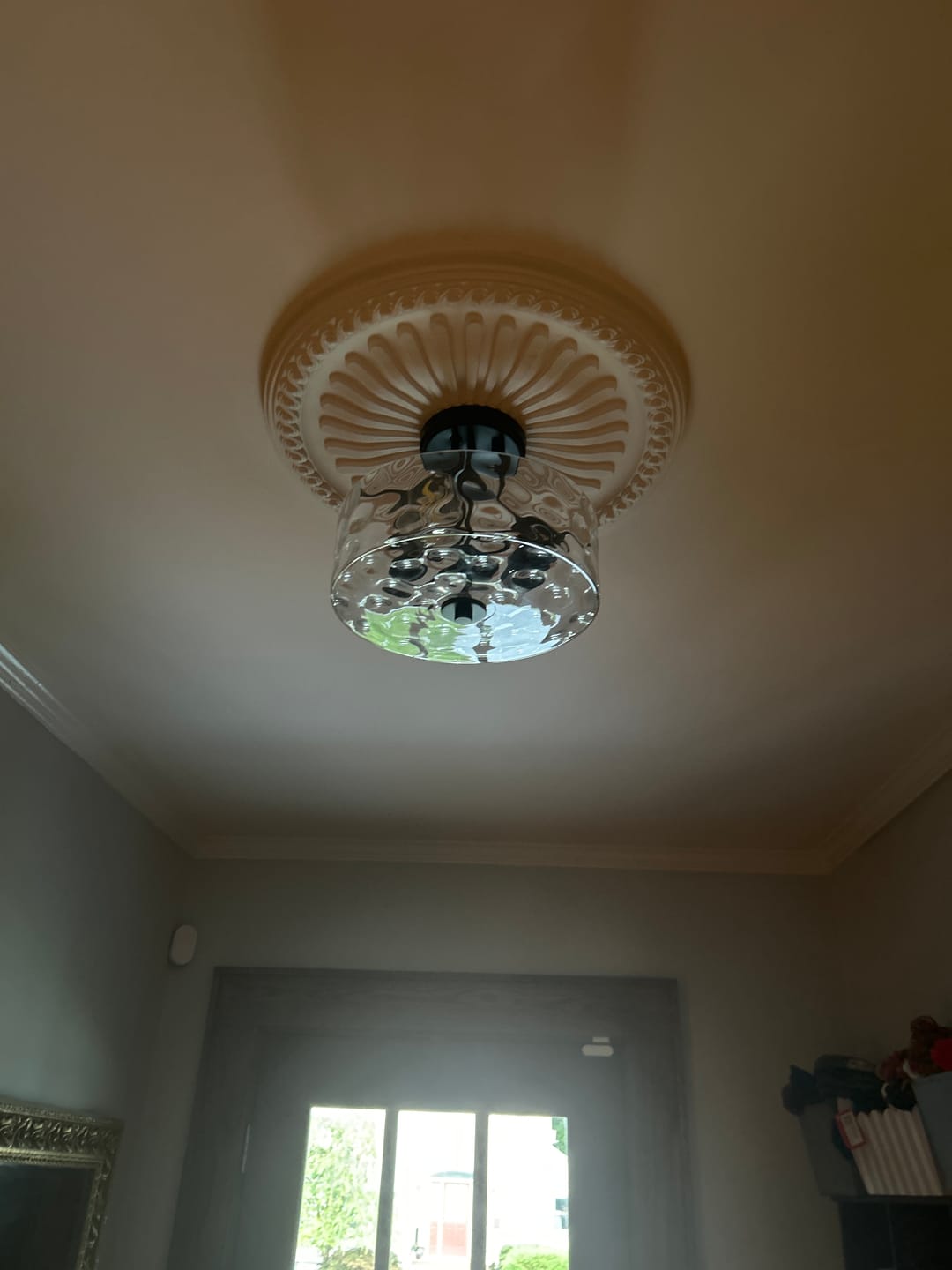 Customer photo review of Round Drum Hammered Glass Semi Flush Mount