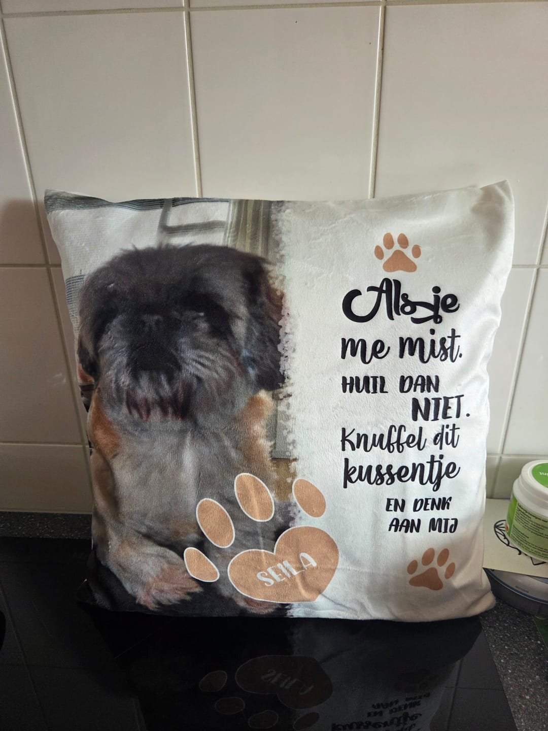 Customer photo review of Als je me mist - Gepersonaliseerd kussen