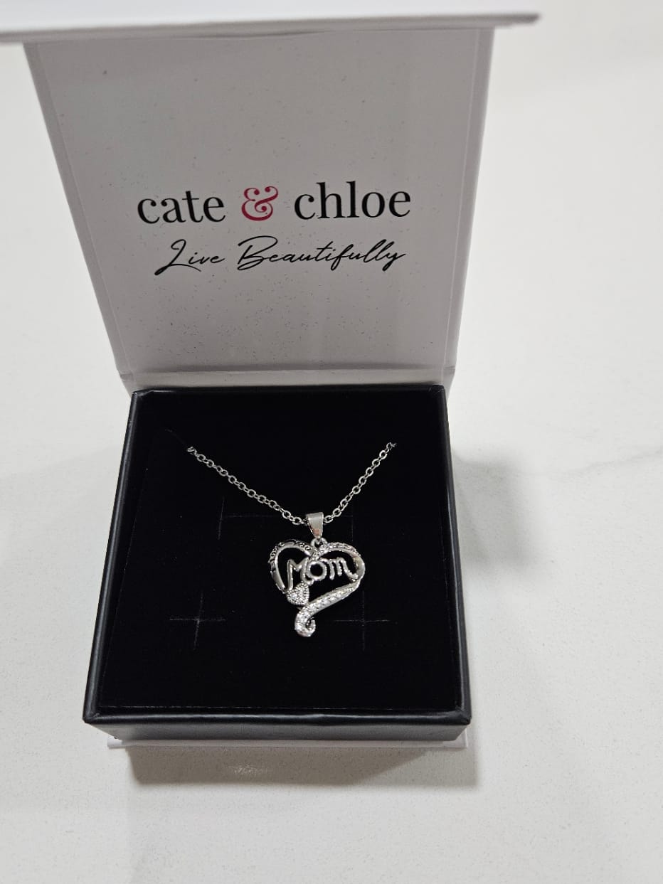 Customer photo review of Karina 18k White Gold Plated Mom Heart Pendant Necklace with Simulated Diamond Crystals