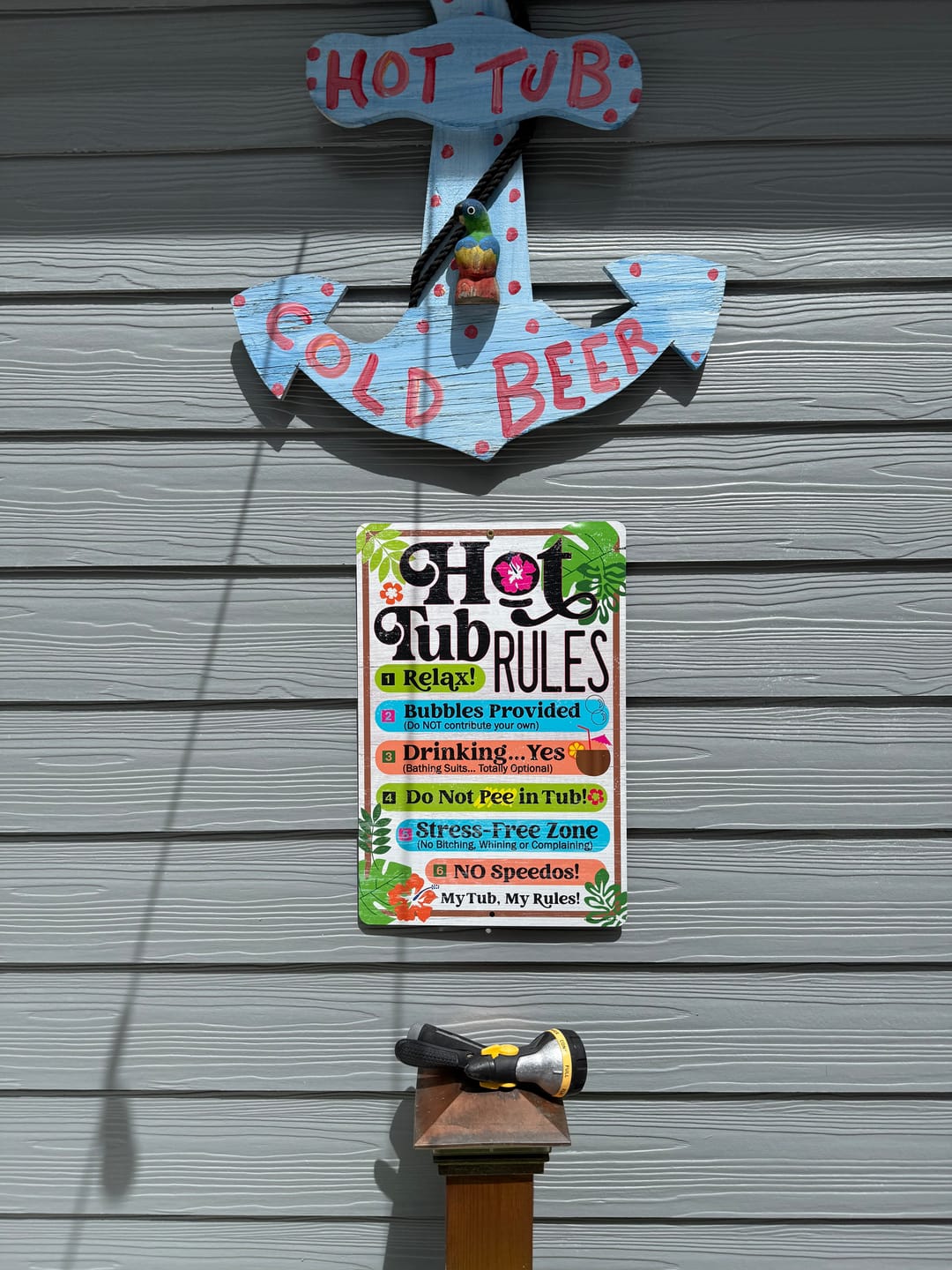Customer photo review of Hot Tub Rules - Metal Sign